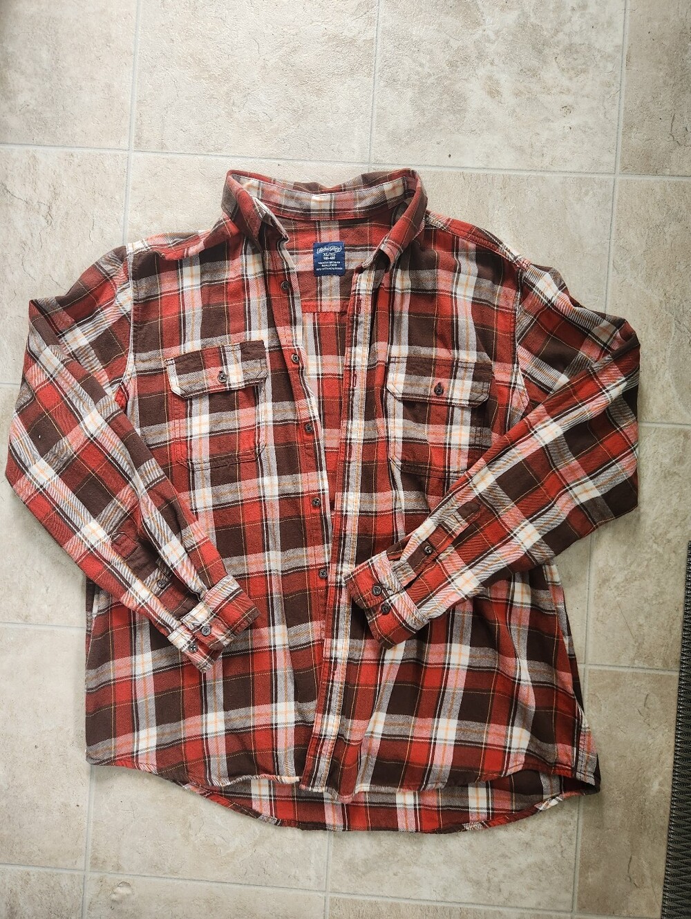 Faded Glory Red and Brown Plaid Button-Down Shirt - Size XL